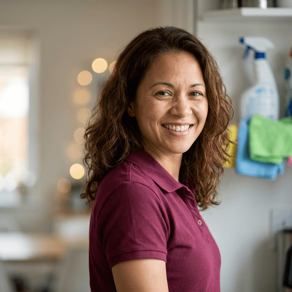 Diane M. smiling in her kitchen